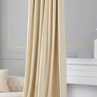 Scandinavian Basketweave Textured Cream Beige Velvet Blackout Curtains 1