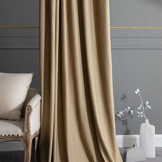 Scandinavian Basketweave Textured Mocha Light Brown Velvet Blackout Curtains 1