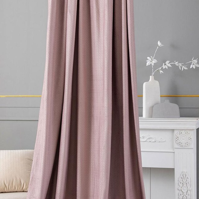 Scandinavian Basketweave Textured Pink Velvet Blackout Curtains 1