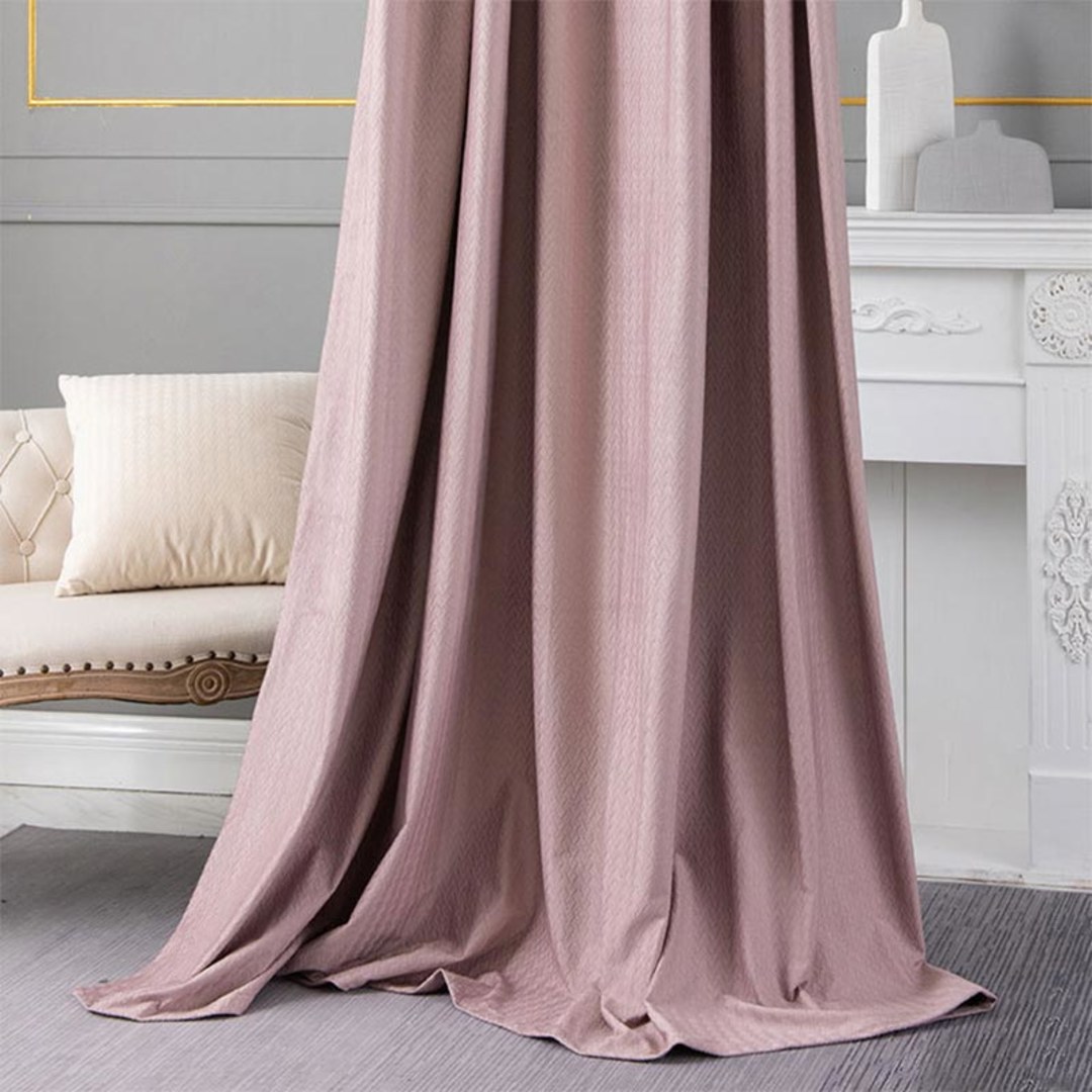 Scandinavian Basketweave Textured Pink Velvet Blackout Curtains
