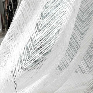 Chevron Ivory White Shimmering Lace Net Curtain with Scalloped Edge 4