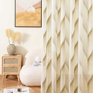 New Wave Jacquard Gold Modern Geometric Voile Curtain 1