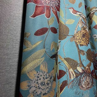 Summer Blooms Luxury Jacquard Teal Floral Blackout Curtain