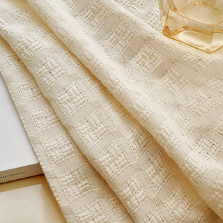 Woven Knit Cotton Blend Basketweave Patterned Cream Semi Sheer Voile Curtain 2