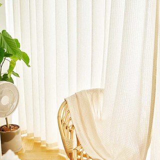 Woven Knit Cotton Blend Waffle Patterned White Heavy Voile Curtain 3