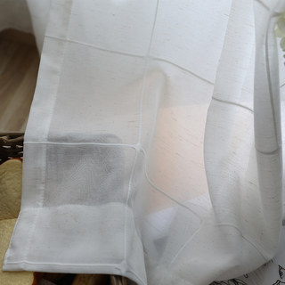Grid Checked Jacquard Linen Cotton Blend Heavy Voile Curtain 2