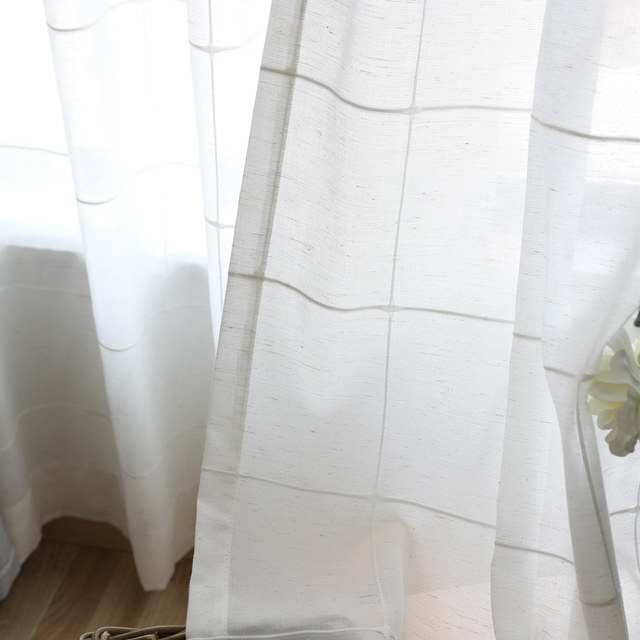 Grid Checked Jacquard Linen Cotton Blend Heavy Voile Curtain 1