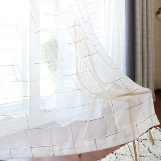 Purple and Orange Grid Checked White Sheer Curtain 2