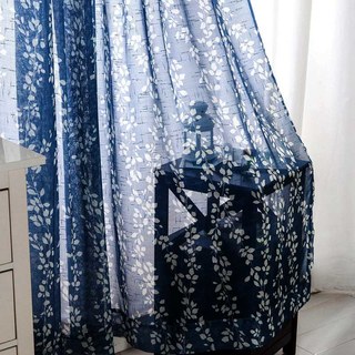 Pascal Navy Blue Vine Print Semi Sheer Voile Curtain 1