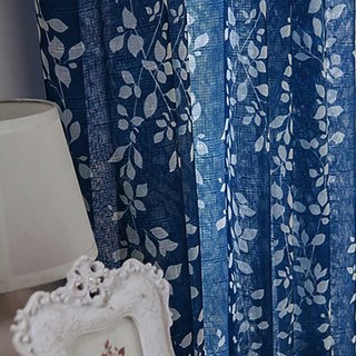 Pascal Navy Blue Vine Print Semi Sheer Voile Curtain 3