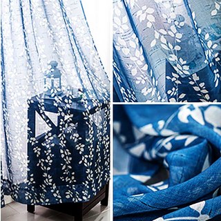 Pascal Navy Blue Vine Print Semi Sheer Voile Curtain 5