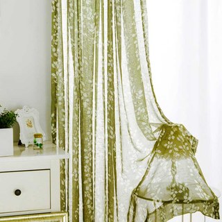 Pascal Olive Green Vine Print Semi Sheer Voile Curtain 2