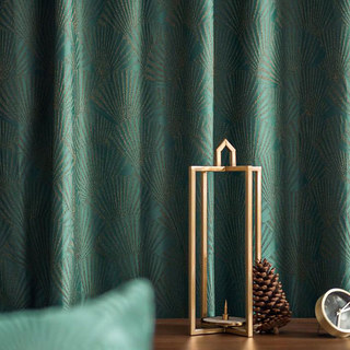 Oriental Fans Luxury Art Deco Jacquard Patterned Green Curtain 3