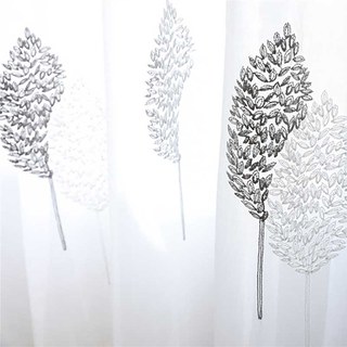 Banyan Leaves Embroidered Grey & White Voile Curtain