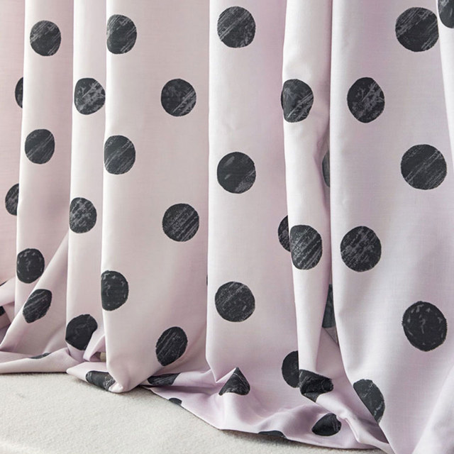 Black & Light Lilac Polka Dot Print Curtain 1