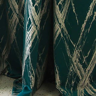 Brush Strokes Jacquard Dark Green & Cream Curtain 5