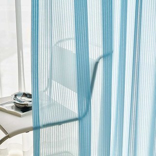 Sun Rays Bold Striped Blue Chiffon Sheer Curtain