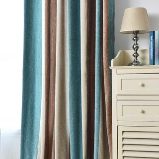 Sunshine Double Sided Teal Blue Brown Bold Striped Chenille Curtain