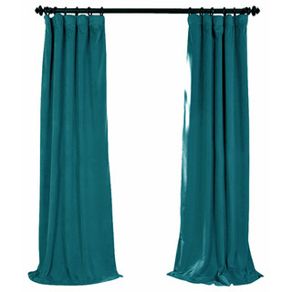 Velvety Faux Suede Teal Blue Curtain 5
