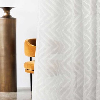 Echo Vertical Wave Patterned Ivory White Voile Curtain