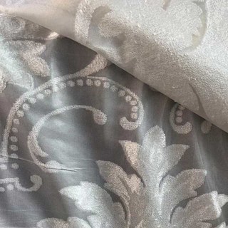 Elegance Damask Cut Velvet Ivory White Shimmering Voile Curtain 4