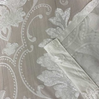 Elegance Damask Cut Velvet Ivory White Shimmering Voile Curtain 6