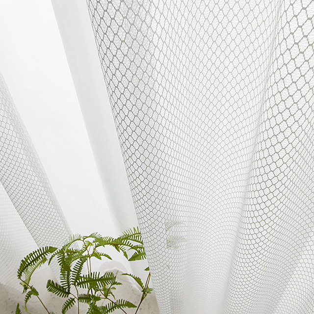 Enmeshed Diamond Grid Ivory White Net Curtain 1
