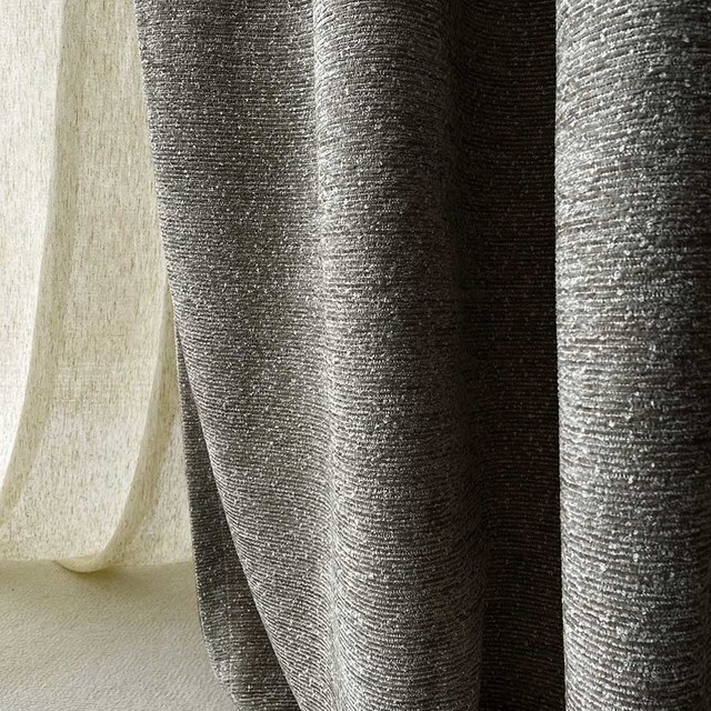 Glame Luxury Taupe Horizontal Striped Chenille Curtain 1