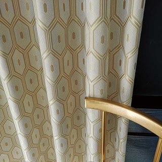 Hive Double Sided Hexagon Geometric Cream Gold Curtain 4