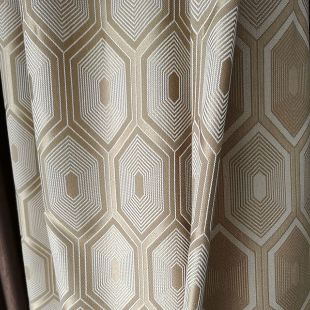 Hive Double Sided Hexagon Geometric Cream Gold Curtain 1