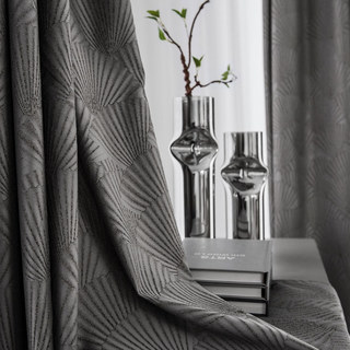Oriental Fans Luxury Art Deco Jacquard Patterned Grey Curtain 4