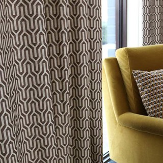 Spanish Trellis Jacquard Double Sided Cream Brown Geometric Curtain 3