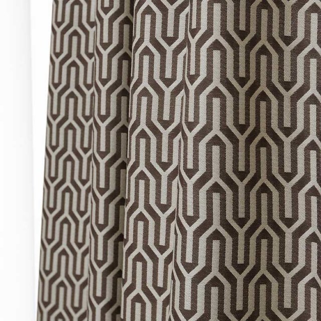 Spanish Trellis Jacquard Double Sided Cream Brown Geometric Curtain 1