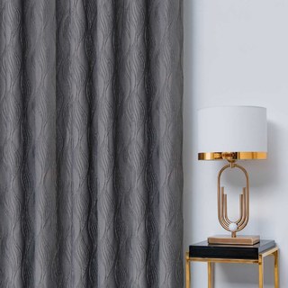 Surf 3D Jacquard Wave Patterned Silvery Grey Crushed Curtain