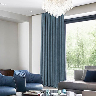 Exquisite Matte Luxury Haze Blue Chenille Curtain 2
