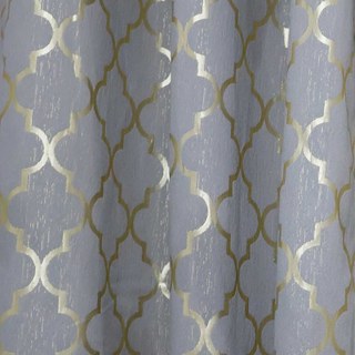 Moroccan Trellis Grey and Metallic Gold Arabesque Geometric Curtain 2