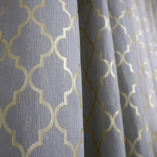 Moroccan Trellis Jacquard Gray and Metallic Gold Geometric Curtain