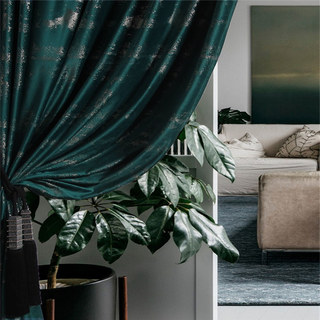 Sparkle Life Gold Glitter Dark Green Velvet Blackout Curtain