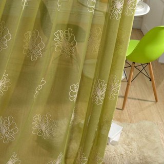 Flowers of the Four Seasons Olive Green Embroidered Voile Curtain