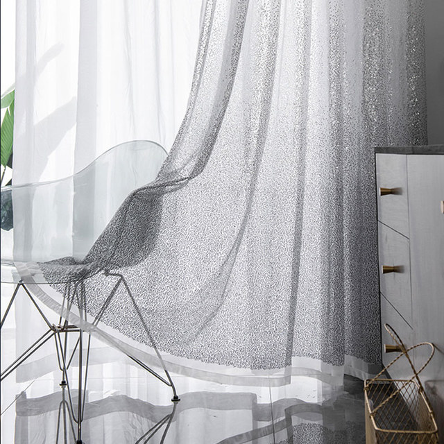 Galaxy Black Silver Sequin Sparkling Ombre Voile Curtain