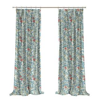 Arbutus Red Berries William Morris Blue Floral Velvet Curtain 4