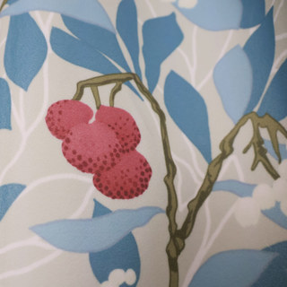 Arbutus Red Berries William Morris Blue Floral Velvet Curtain 5