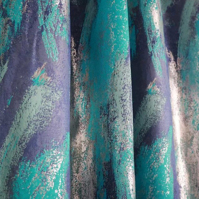 Dazzling Brushwork Luxury Jacquard Teal & Blue Abstract Curtain 1