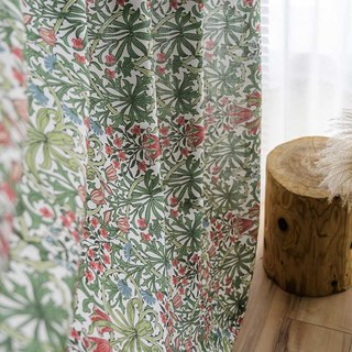 William Morris Green Floral Jute Style Curtain 3