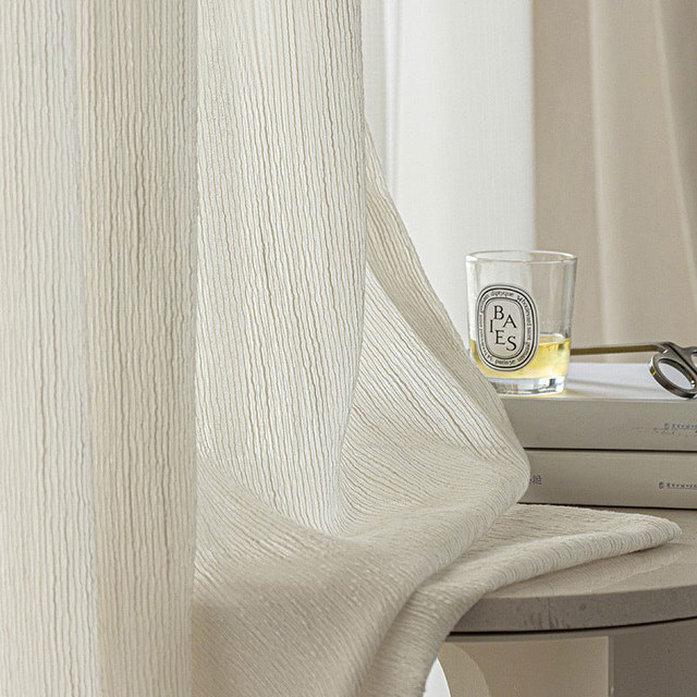 Fleecy Cloud Cream Textured Striped Voile Curtain 1