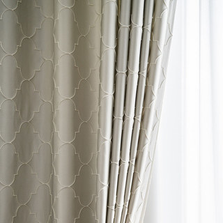 Moroccan Tile Trellis Champagne Cream Geometric Curtain 2