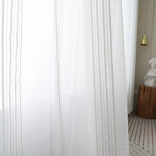 Urban Melody White Ivory Striped Voile Curtain 4