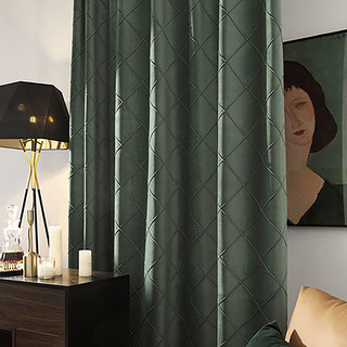 Diamond Lattice Blackout Velvet Geometric Green Check Curtains 3