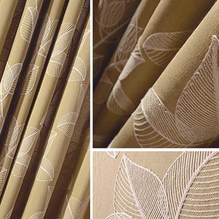 Autumn Leaves Embroidered Mocha Light Brown Curtain 4