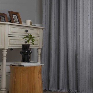 Boho Chic Grey Light Charcoal Fringe Striped Curtain 3